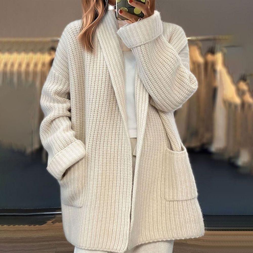 Einfarbige Damen Strickjacke Mit Langen Ärmeln