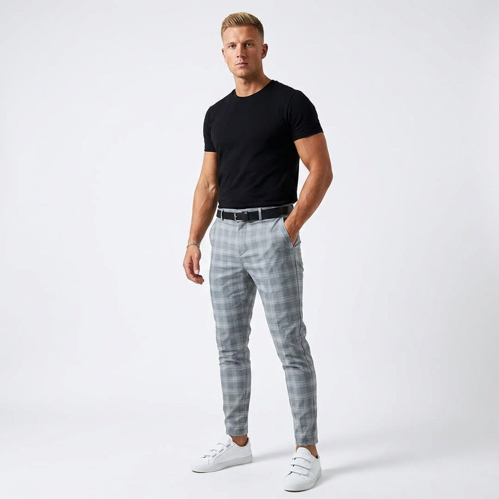 Elegante Karierte Herrenhose mit schmalem Schnitt fürs Büro