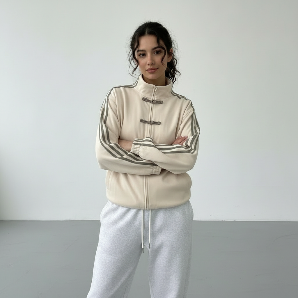 Damen Trainingsjacke im Retro Stil mit Kontraststreifen