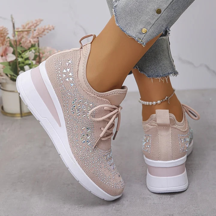 Atmungsaktive Orthopädische Damen Sneaker mit Strassdetails