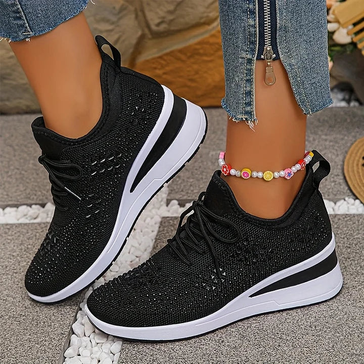 Atmungsaktive Orthopädische Damen Sneaker mit Strassdetails