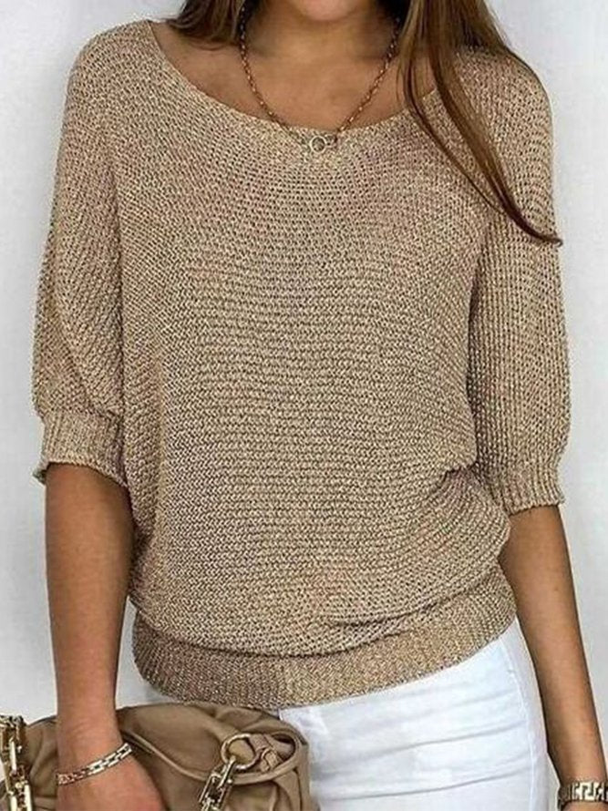 Damen Pullover Mit Rundhalsausschnitt Und Dreiviertelärmeln