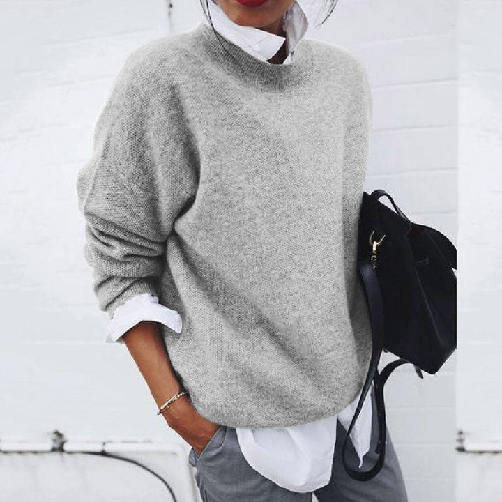 Pull-over en maille fine pour femme avec encolure ronde