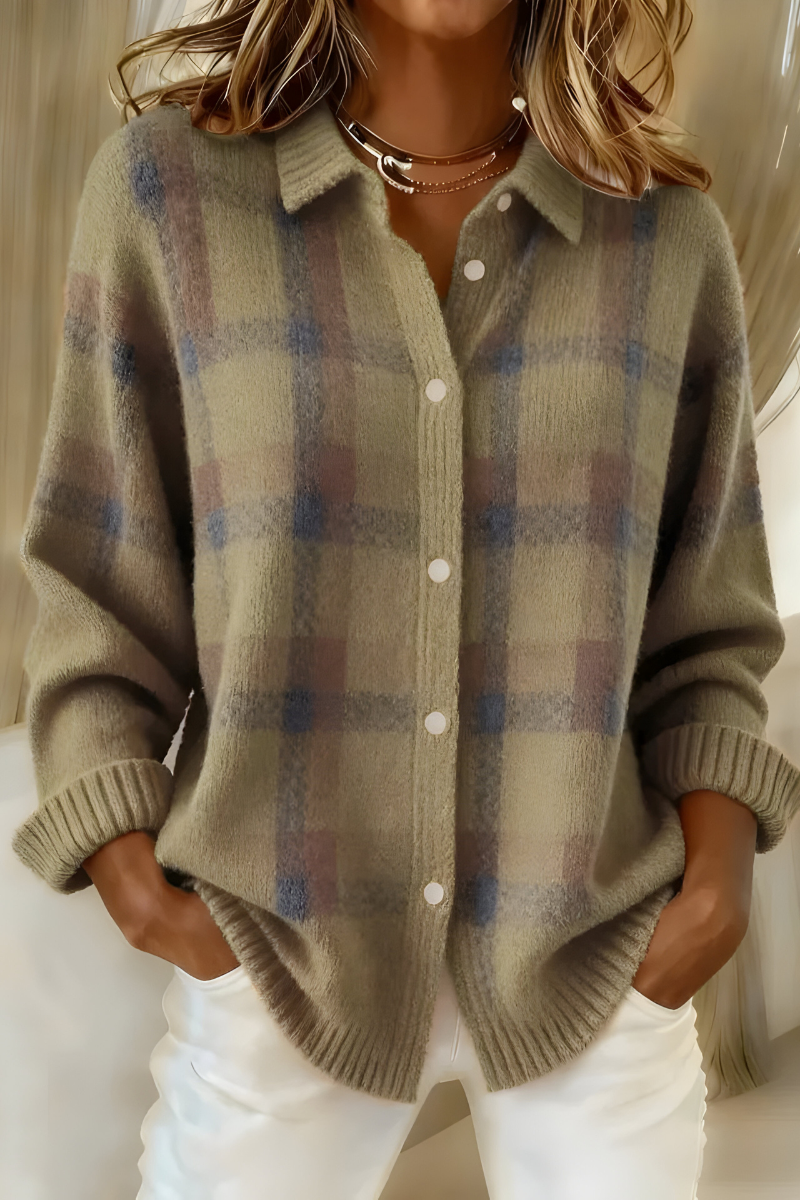Weicher Strickcardigan mit Karomuster im Retro-Stil