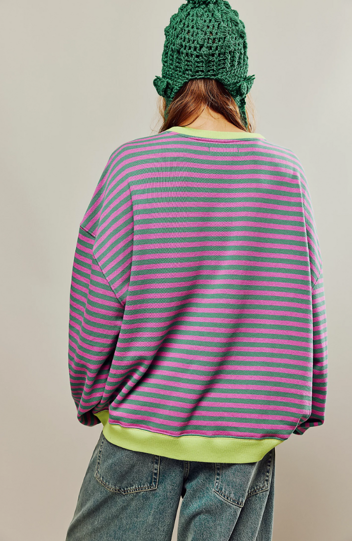 Gestreifter Oversize Damen Pullover Mit Langen Ärmeln
