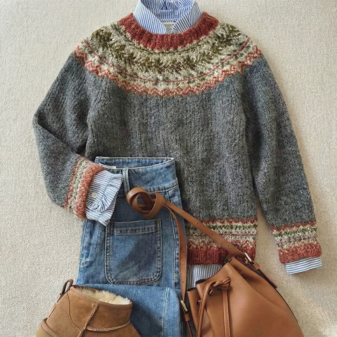Klassischer Damen Strickpullover Mit Nordic Muster
