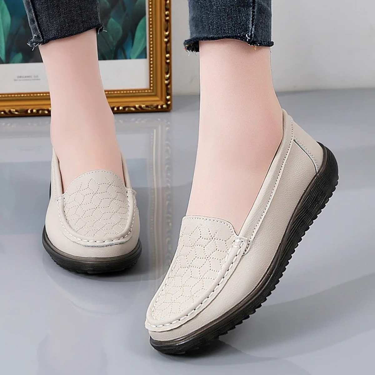 Damen Loafer mit Prägung in Lederoptik
