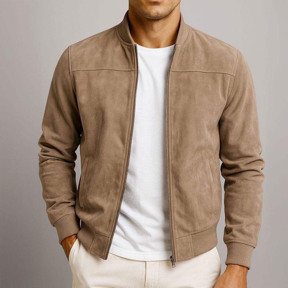Elegante Herren Bomberjacke aus Velourskunstleder-Optik in Slim Fit