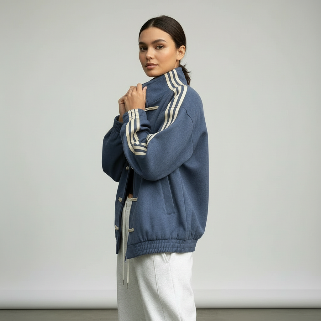 Damen Trainingsjacke im Retro Stil mit Kontraststreifen