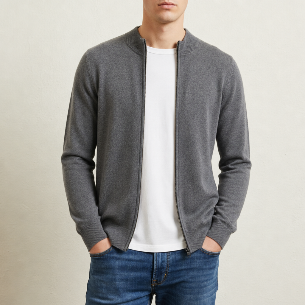 Strickjacke mit Reissverschluss und Stehkragen
