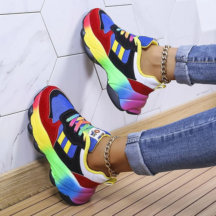 Bunte Orthopädische Damen Sneaker mit Regenbogen Design