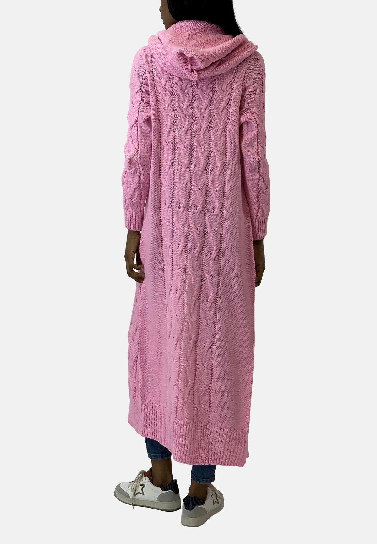 Lange Damen Strickjacke Mit Kapuze Und Struktur