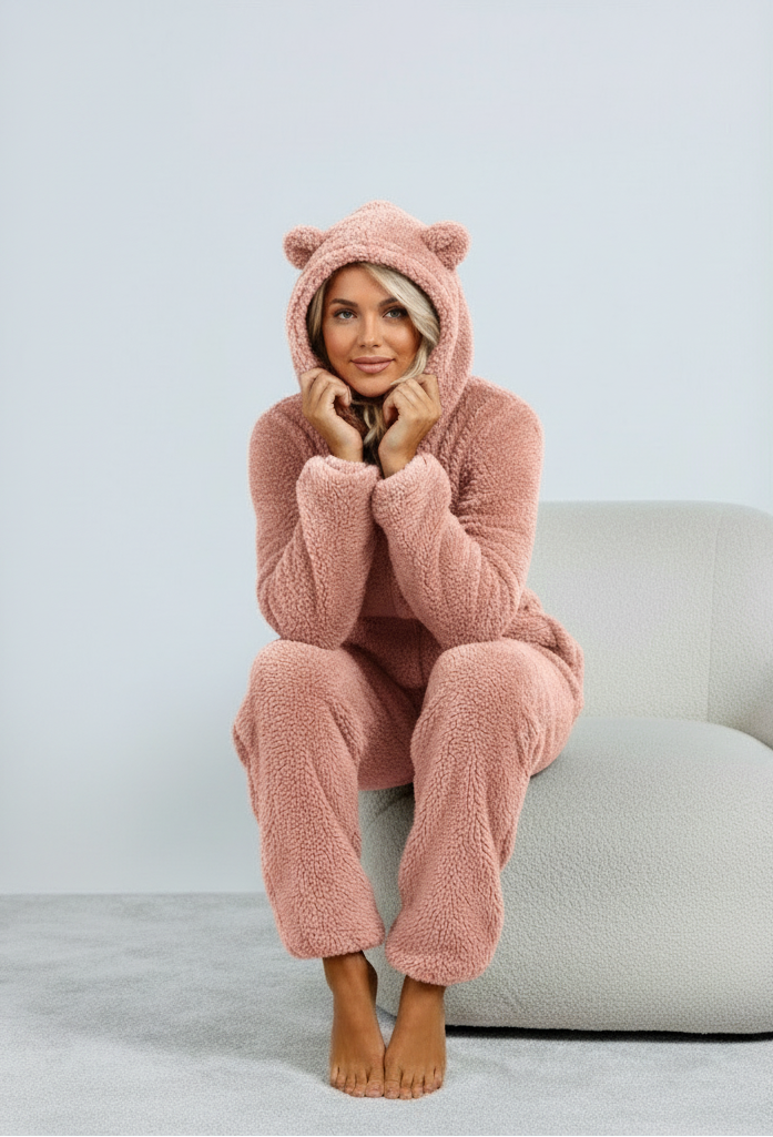 Kuscheliger Teddy Onesie Mit Bärenohren An Der Kapuze