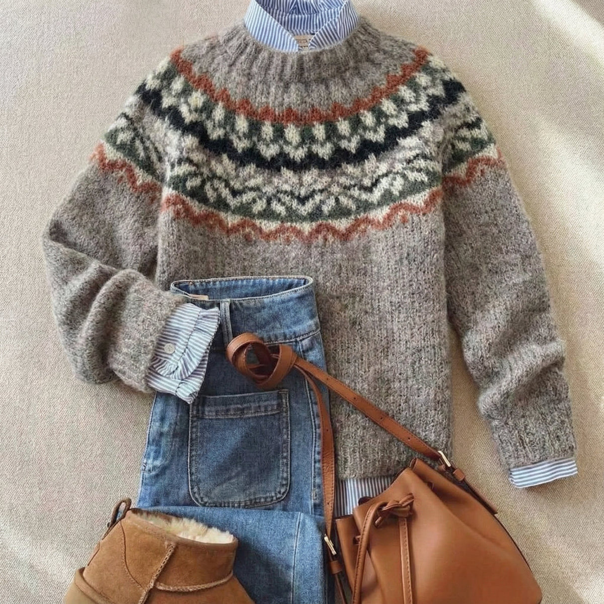 Klassischer Damen Strickpullover Mit Nordic Muster