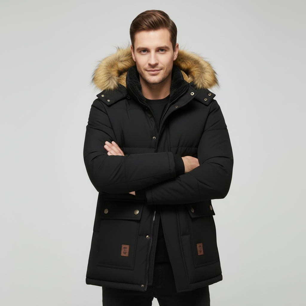 Herren Winterparka Mit Teddyfutter Und Kapuze