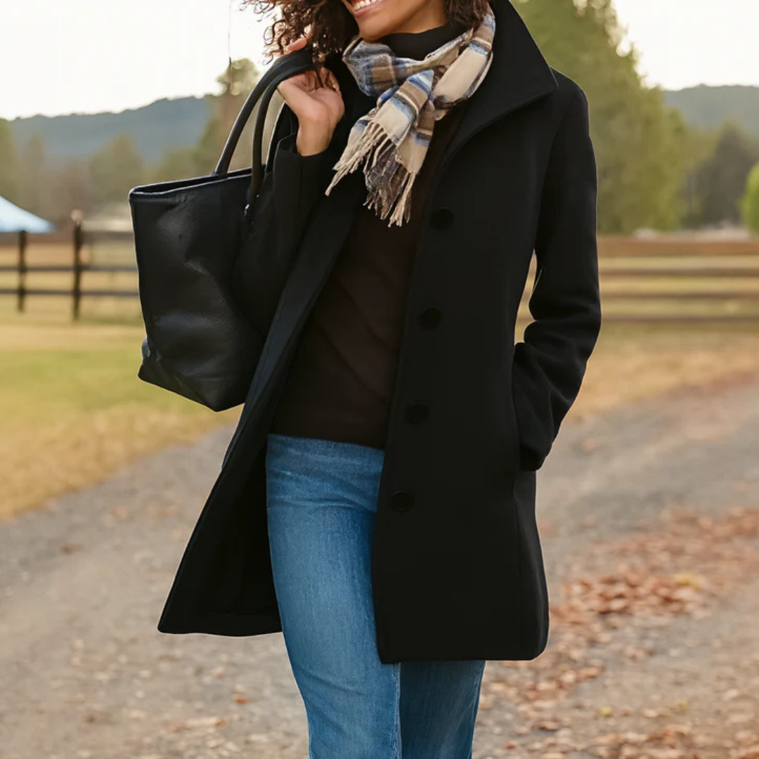 Klassischer Langer Damen Wintermantel mit Knopfleiste