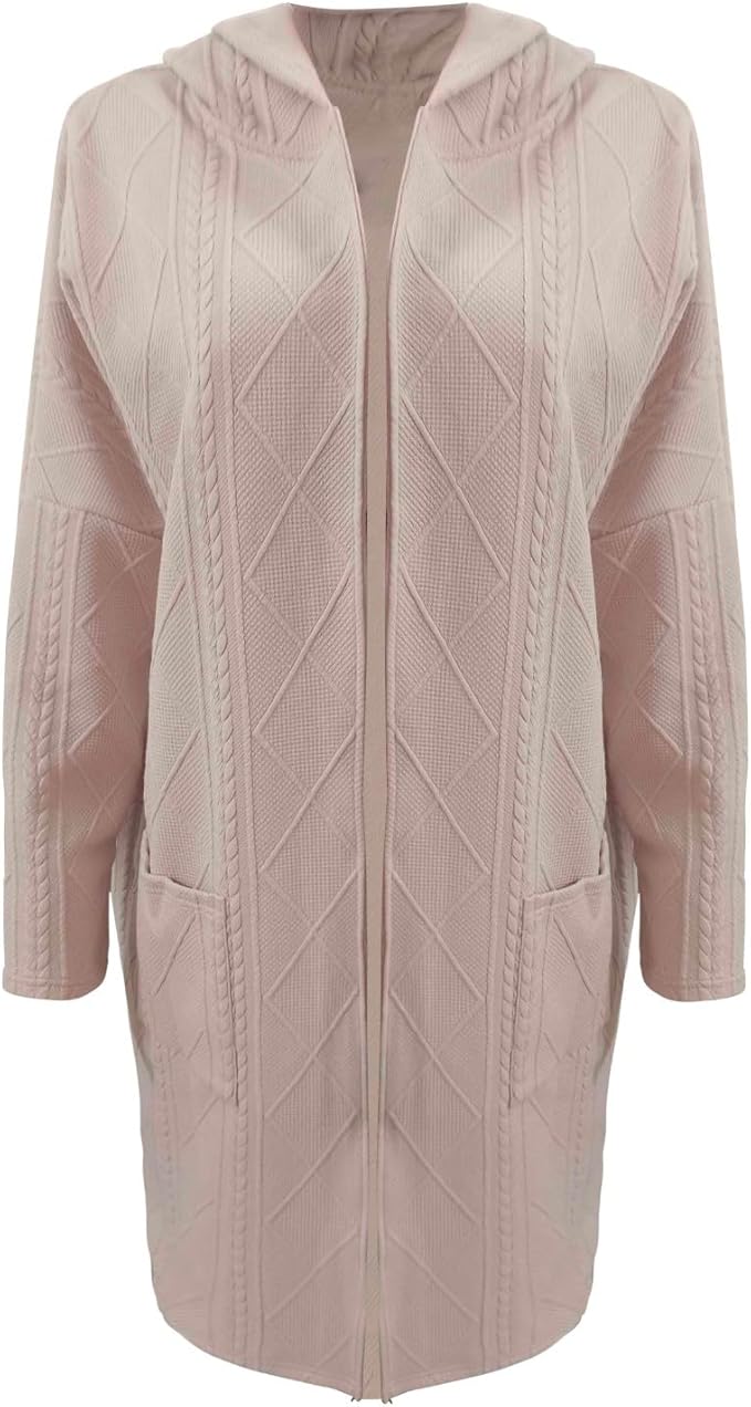 Lange Damen Strickjacke Mit Kapuze Und Struktur