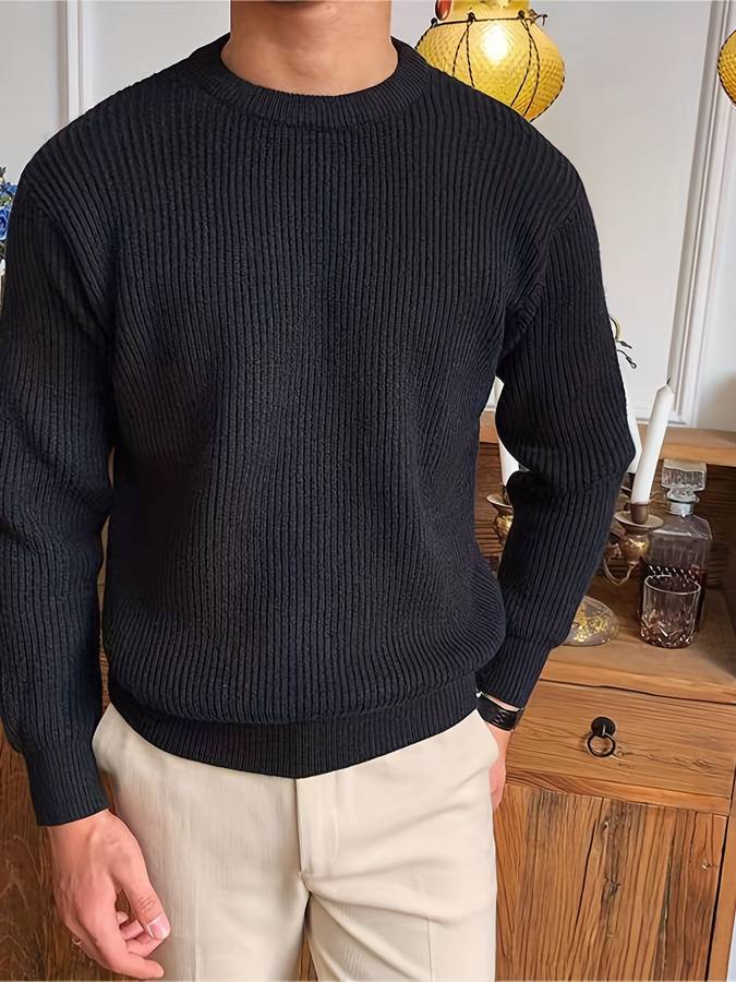 Herren Rippstrick Pullover Mit Rundhalsausschnitt