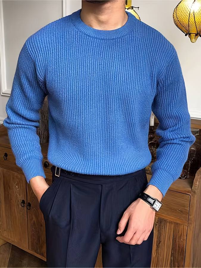 Herren Rippstrick Pullover Mit Rundhalsausschnitt