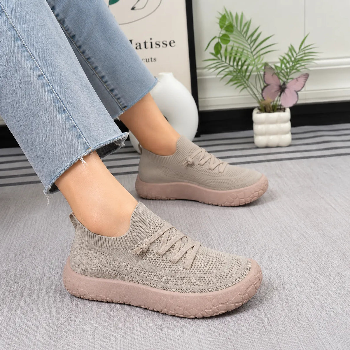 Damen Strick Slip-On Sneaker mit dicker Polstersohle