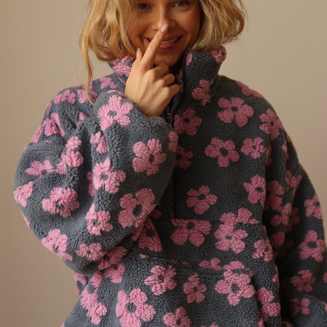 Damen Sherpa Hoodie Mit Blumendetails