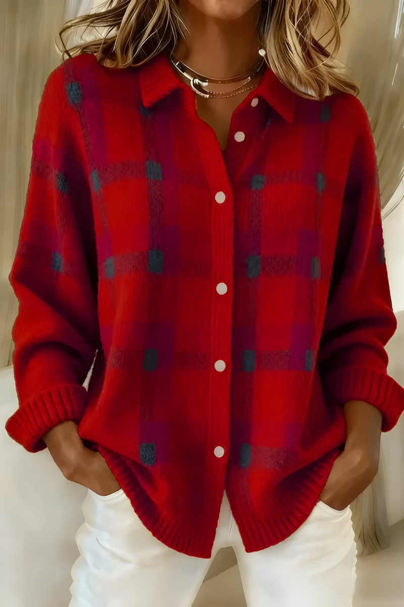 Weicher Strickcardigan mit Karomuster im Retro-Stil
