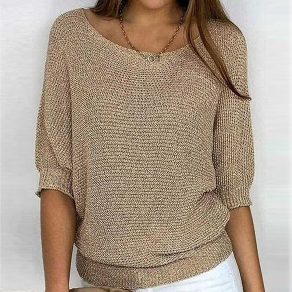 Damen Pullover Mit Rundhalsausschnitt Und Dreiviertelärmeln