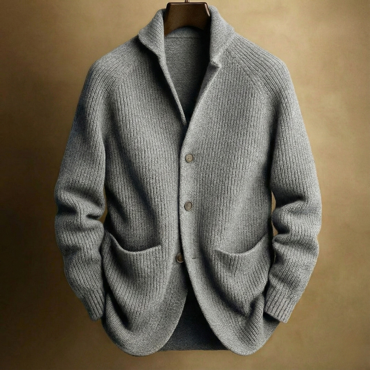 Gerippter Strickcardigan Mit Schalkragen