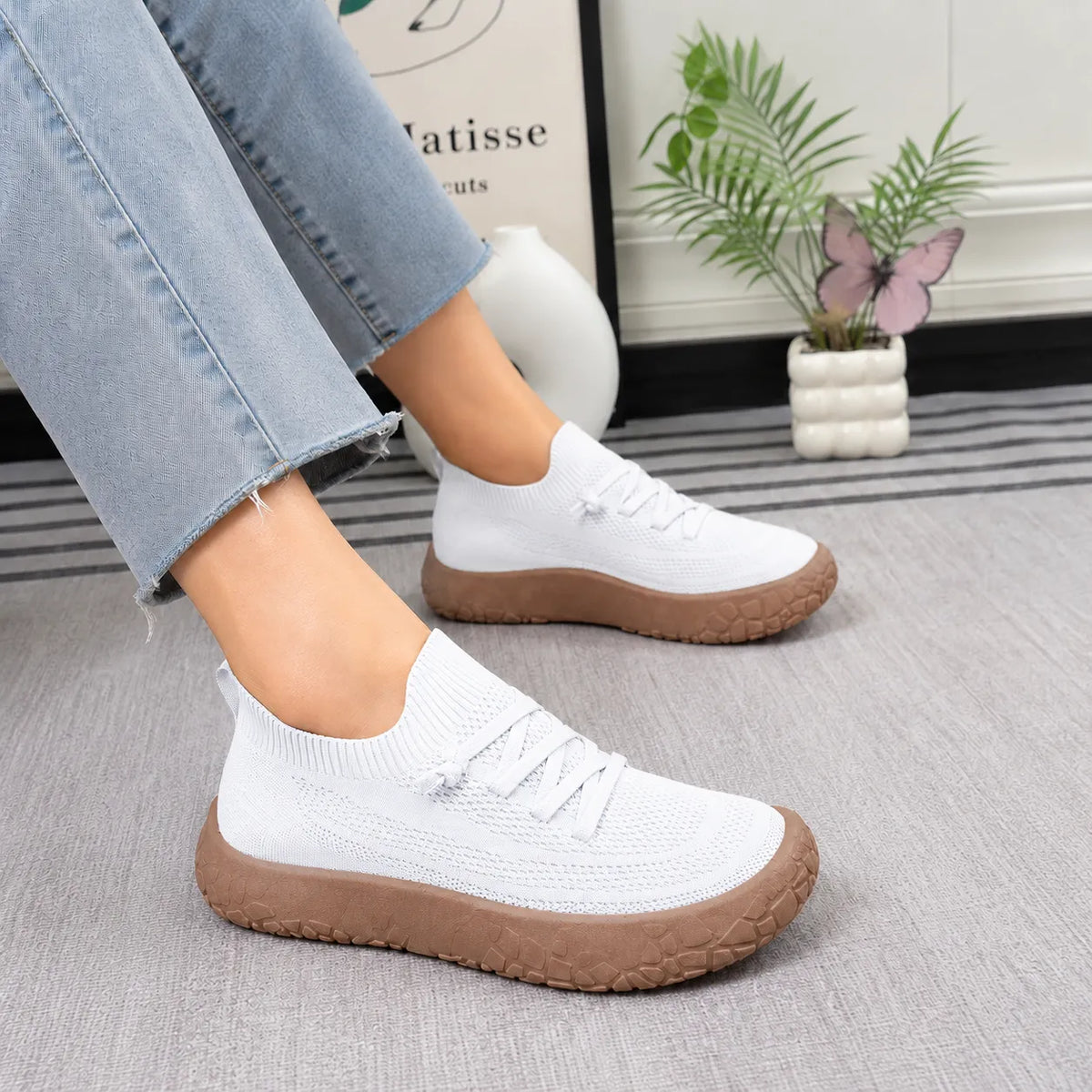 Damen Strick Slip-On Sneaker mit dicker Polstersohle