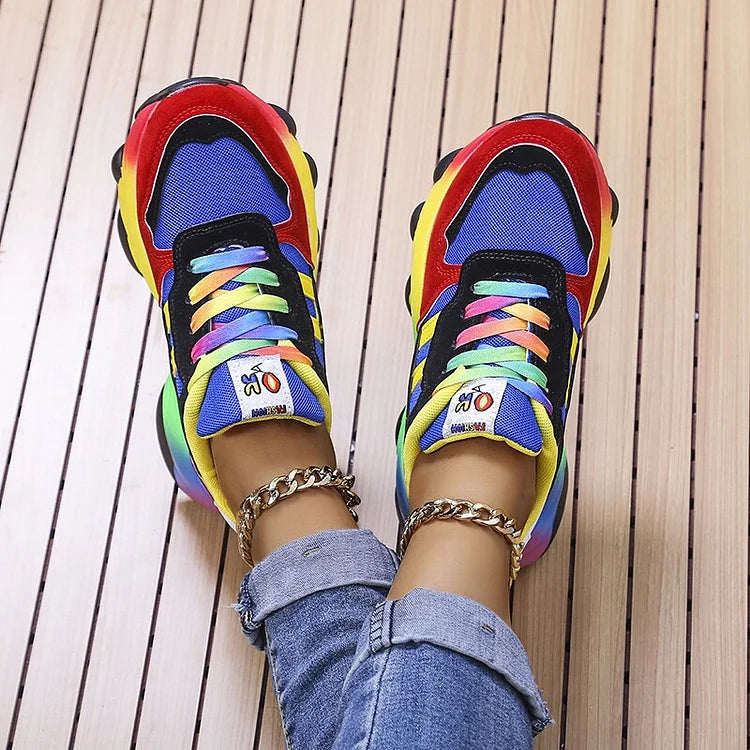 Bunte Orthopädische Damen Sneaker mit Regenbogen Design