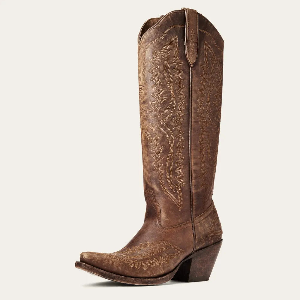 Damen Western Cowboystiefel Mit Stickerei Und Blockabsatz