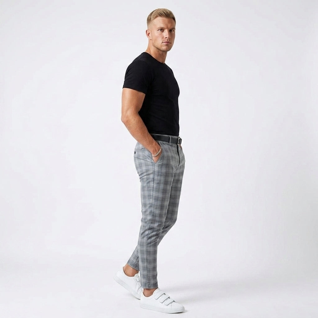 Elegante Karierte Herrenhose mit schmalem Schnitt fürs Büro