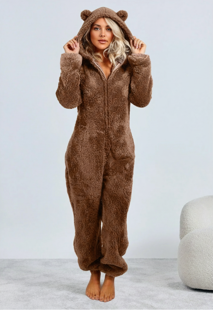 Kuscheliger Teddy Onesie Mit Bärenohren An Der Kapuze