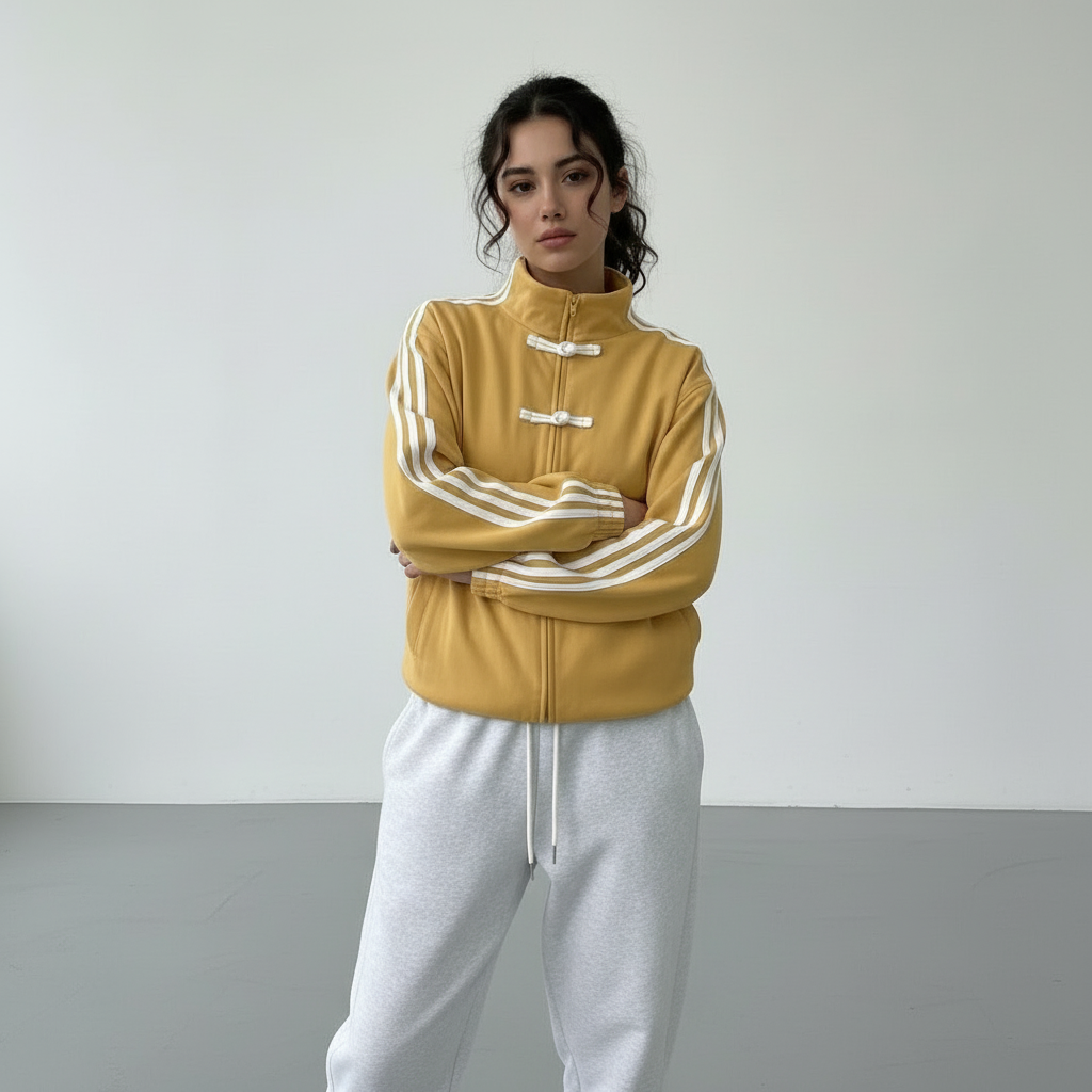 Damen Trainingsjacke im Retro Stil mit Kontraststreifen