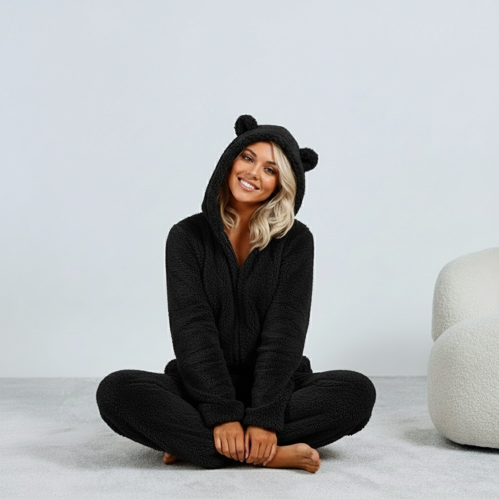 Kuscheliger Teddy Onesie Mit Bärenohren An Der Kapuze
