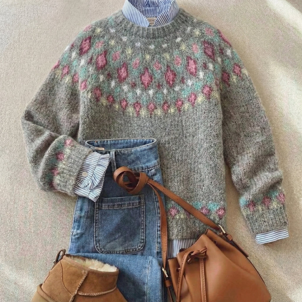 Klassischer Damen Strickpullover Mit Nordic Muster
