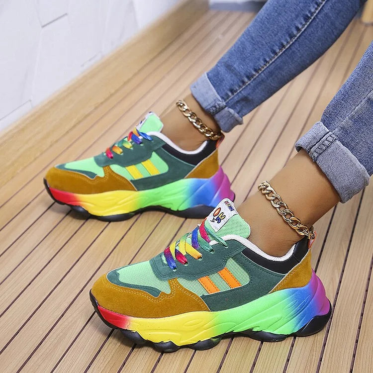 Bunte Orthopädische Damen Sneaker mit Regenbogen Design