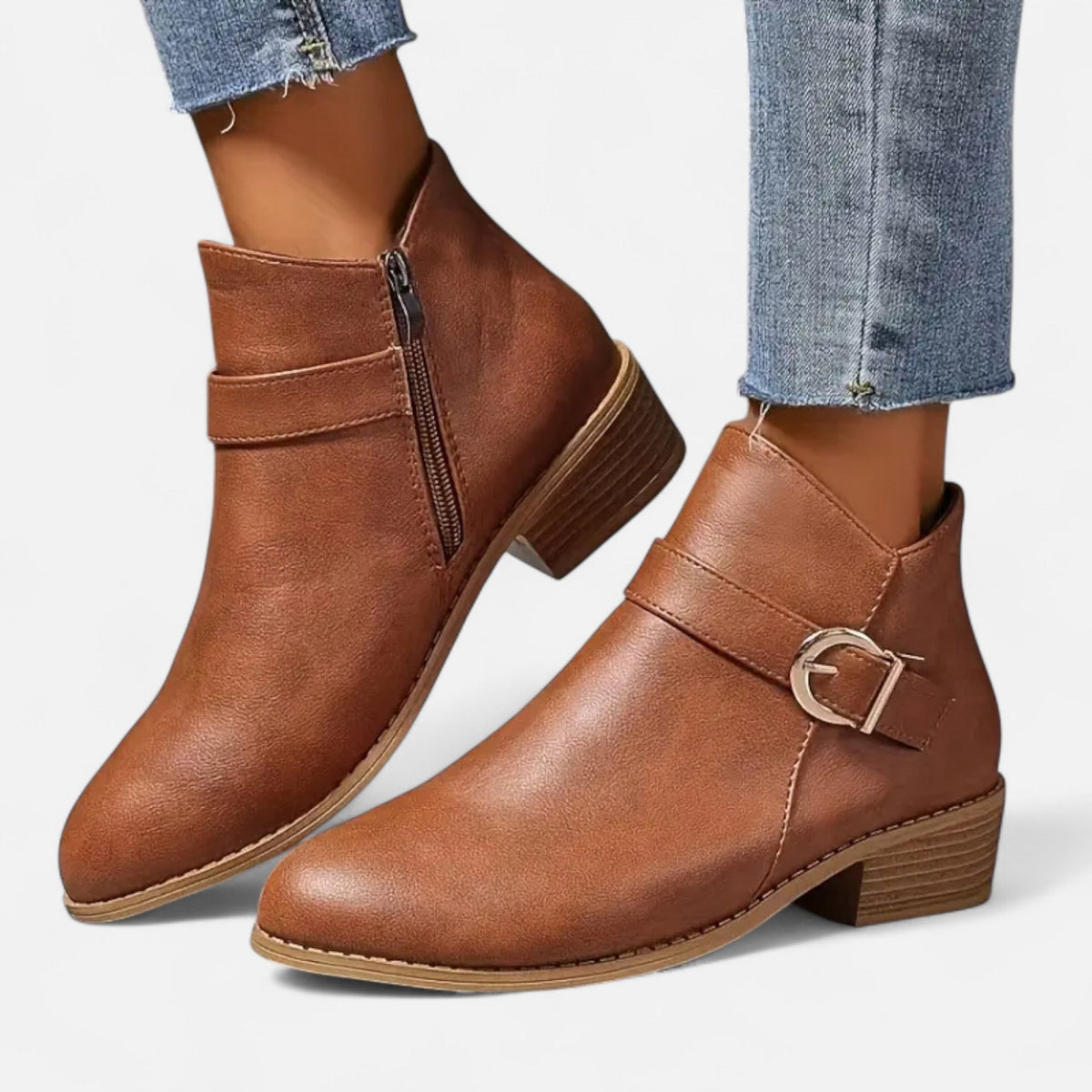 Spitze Damen Stiefeletten Mit Schnallen Detail