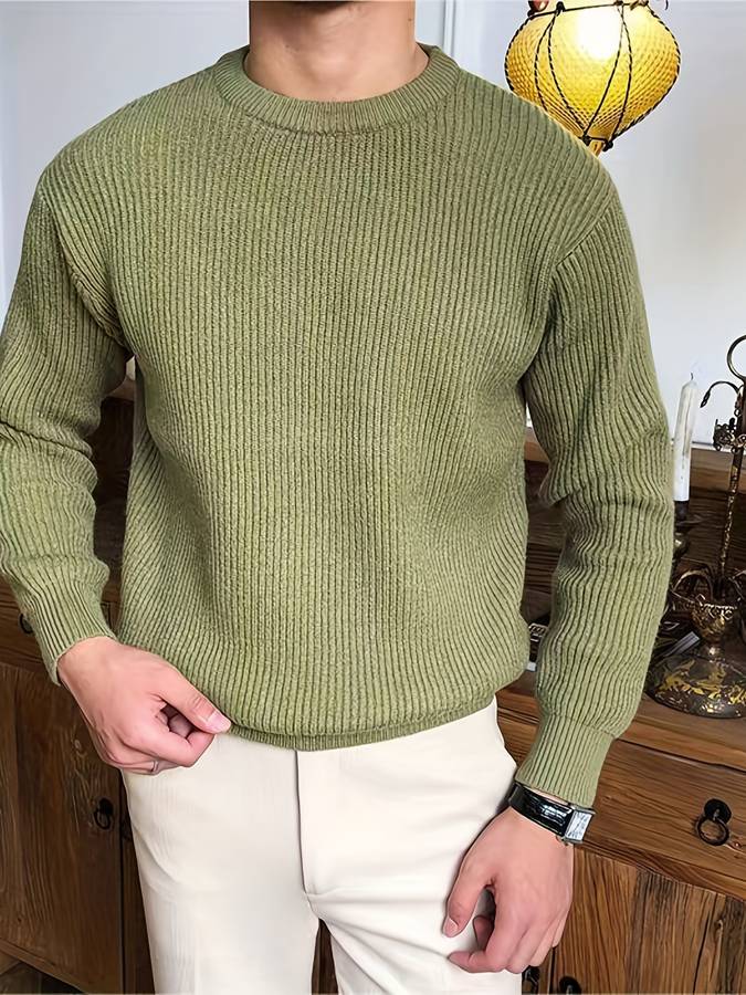 Herren Rippstrick Pullover Mit Rundhalsausschnitt