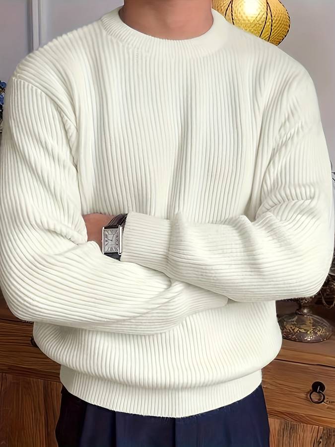 Herren Rippstrick Pullover Mit Rundhalsausschnitt