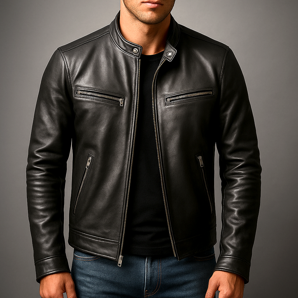 Herren Lederjacke im Vintage-Look mit Vier Taschen