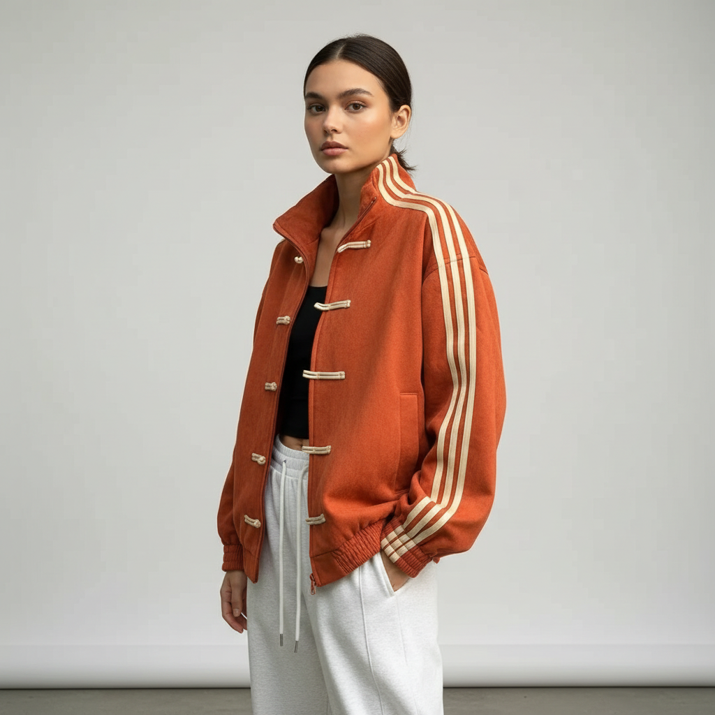 Damen Trainingsjacke im Retro Stil mit Kontraststreifen