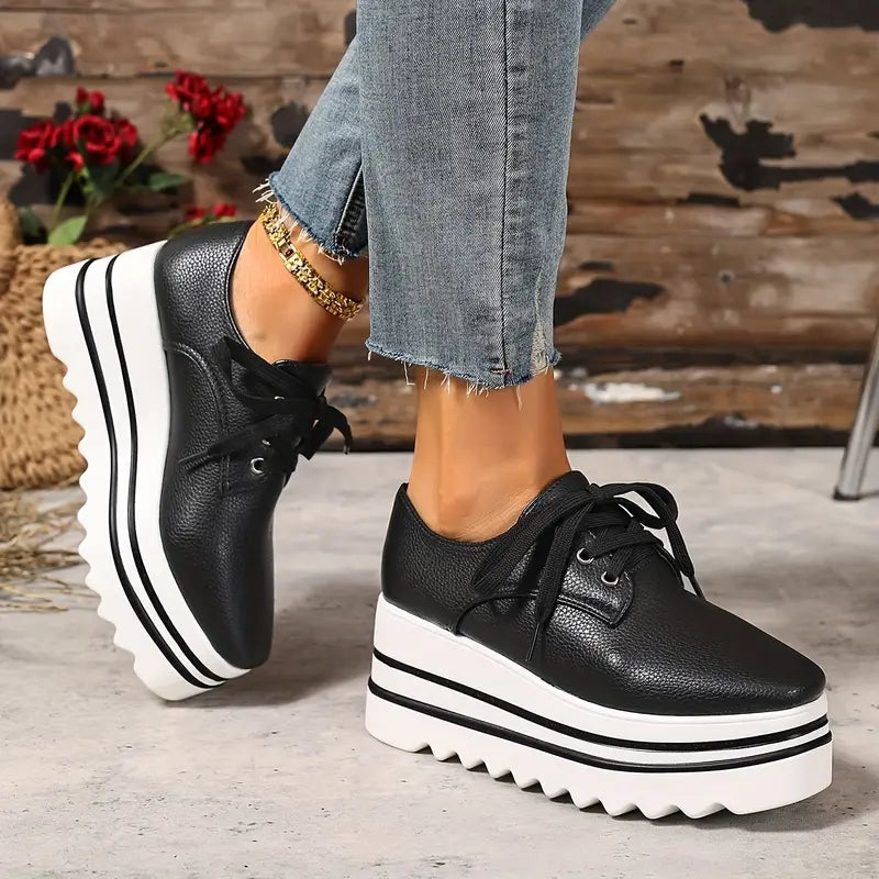 Damen Plateau Oxford Schuhe Zum Schnüren