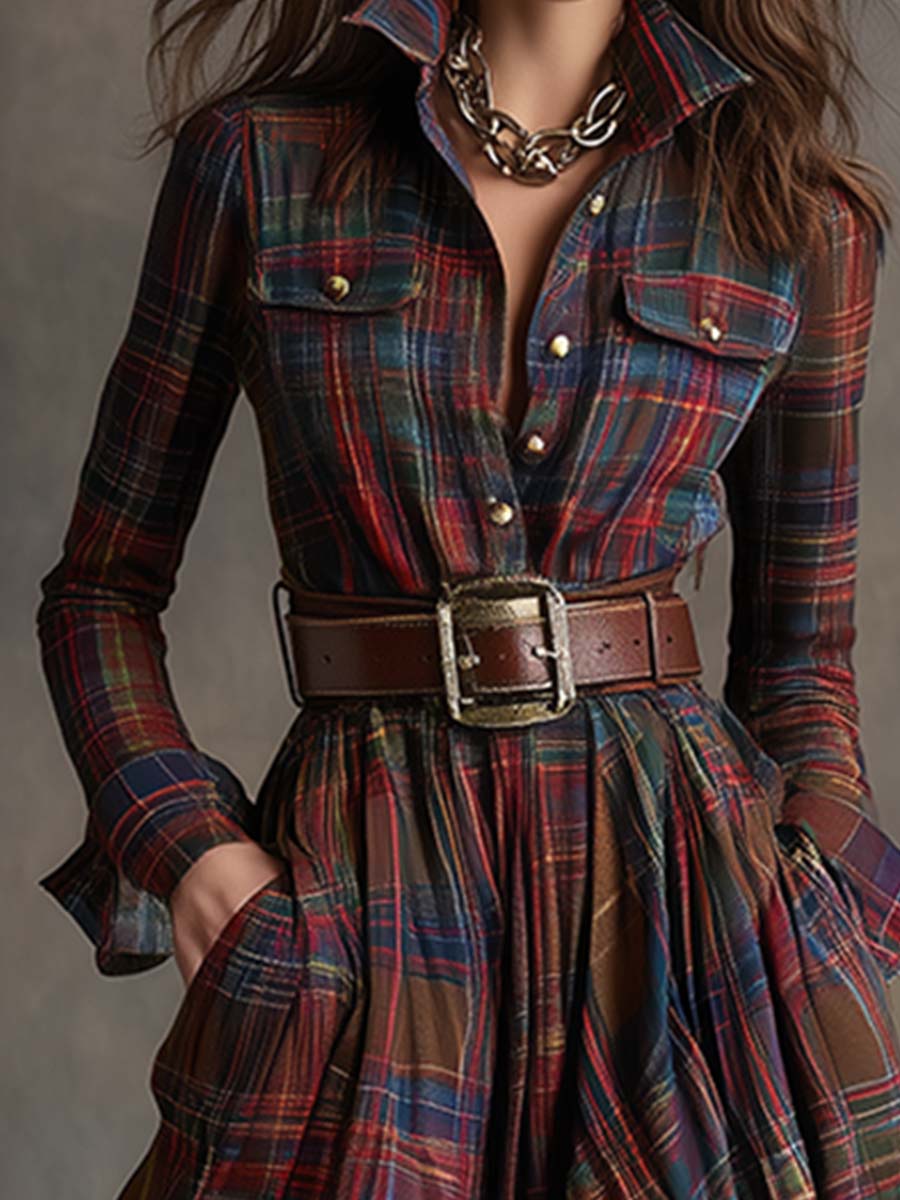Damen Hemdblusenkleid Mit Gürtel Und Knopfleiste