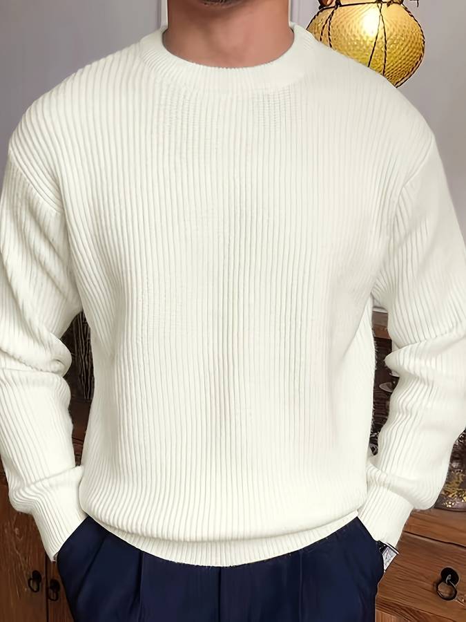 Herren Rippstrick Pullover Mit Rundhalsausschnitt