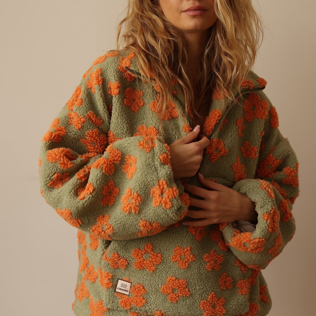 Damen Sherpa Hoodie Mit Blumendetails