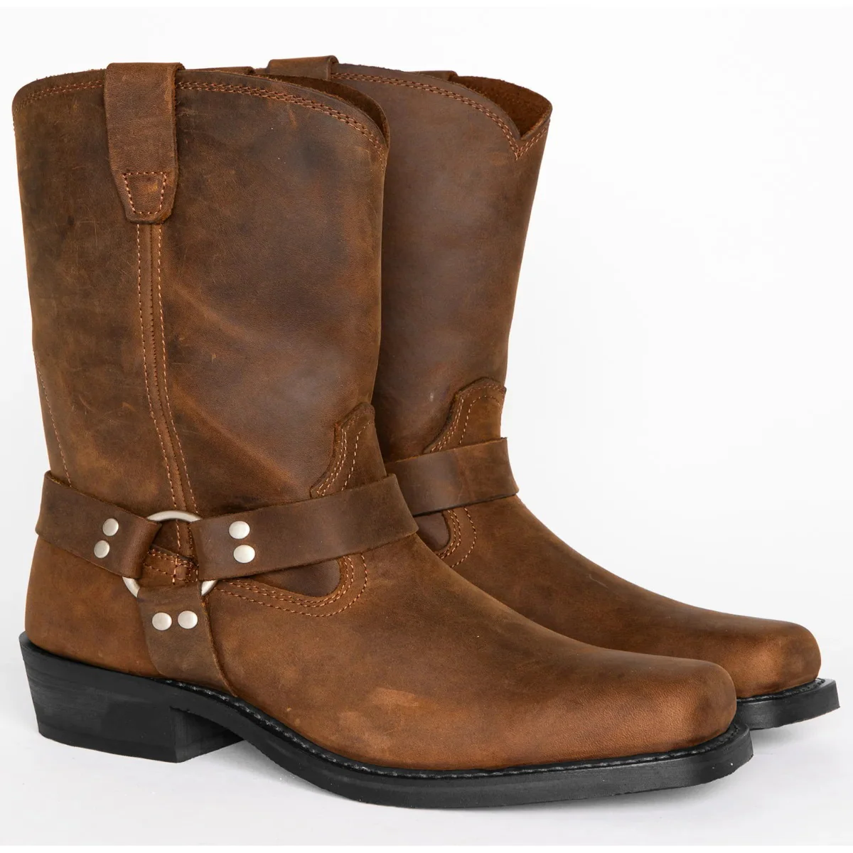 Hohe Herren Harness Stiefel aus Leder mit Silbernieten