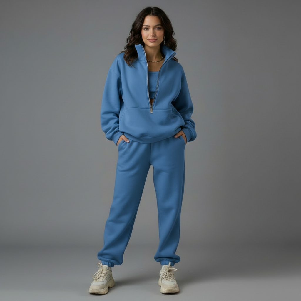 Lockerer Damen Jogginganzug Mit Half Zip Oberteil