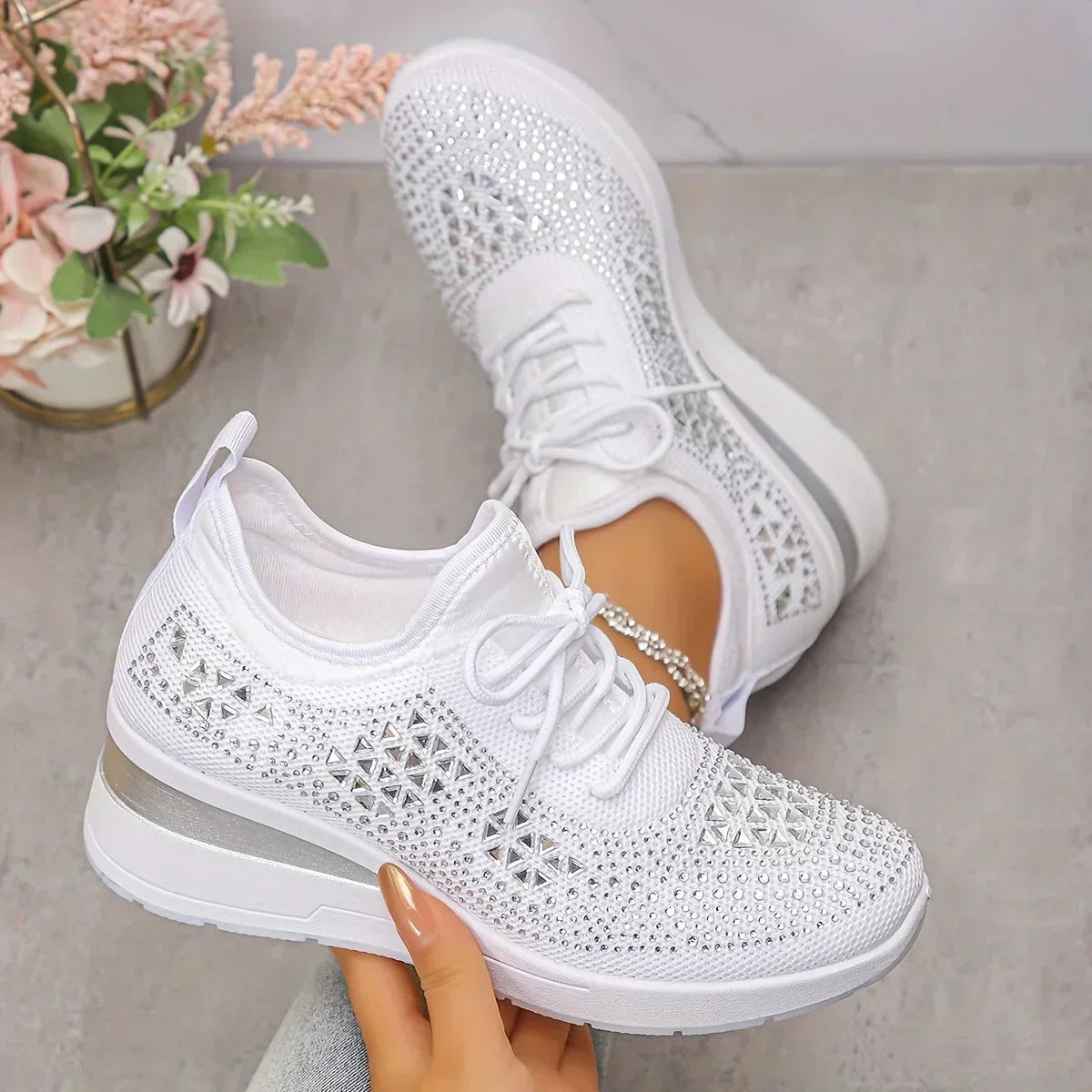 Atmungsaktive Orthopädische Damen Sneaker mit Strassdetails