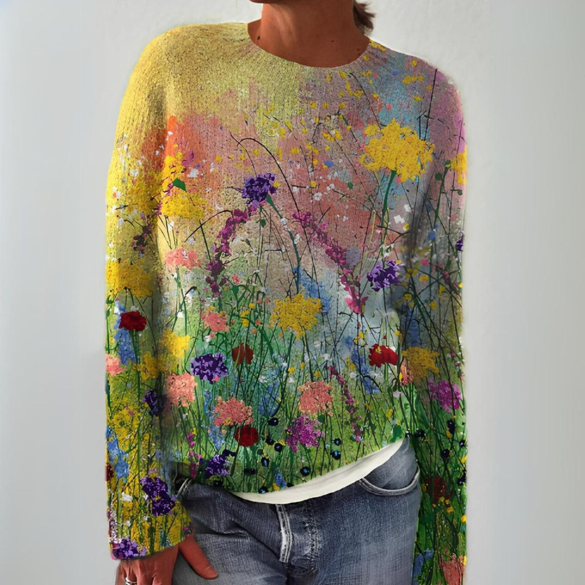 Kuscheliger Damen Pullover Mit Floralem Kunstmotiv